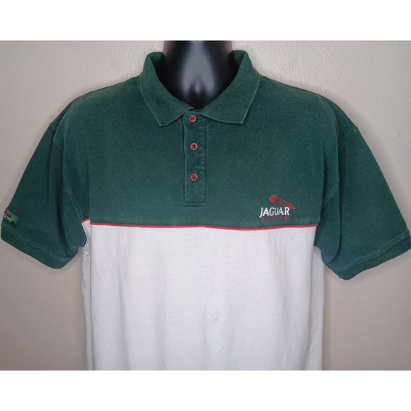 Vintage Official JAGUAR Racing Men's XL Polo Shirt Logos Short Sleeve Green - Picture 2 of 10